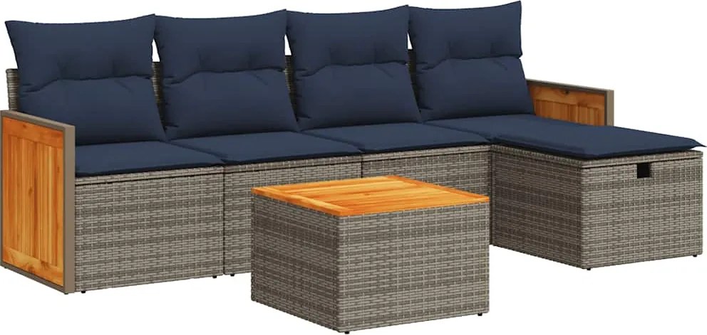 vidaXL 6 részes szürke polyrattan kerti ülőgarnitúra párnákkal