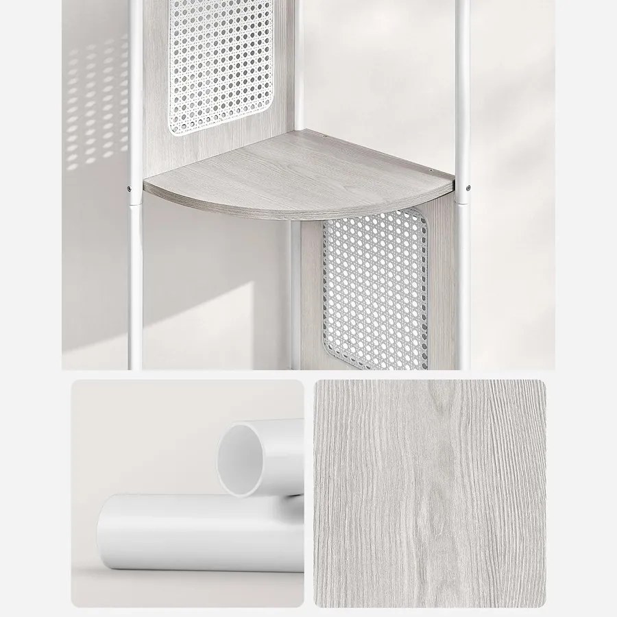 5 szintes sarokpolc, könyvespolc polirattan oldalakkal, 156x32x32 cm, zab bézs