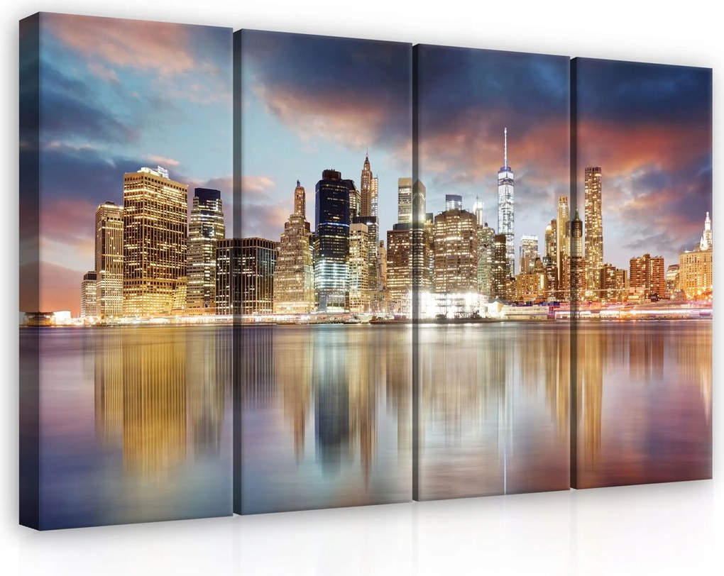 Vászonkép 120x80 New York városi táj hajnal tükröződés a vízben kaparófák