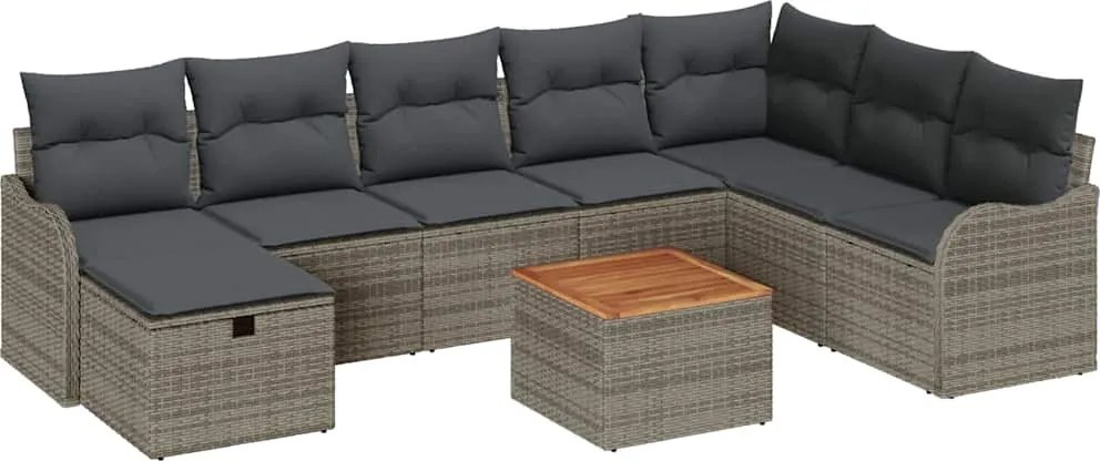 vidaXL Kerti Kanapé Szett párnával tárolóval 9 pcs Szürke polirattan