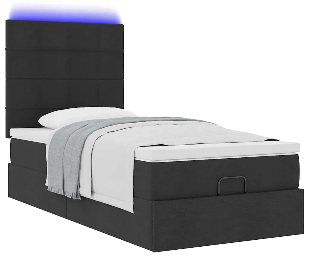 fekete szövet ottomán ágy matraccal &amp; LED-ek 80x200cm