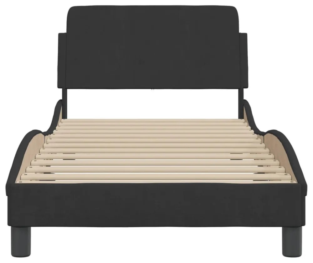 fekete bársony ágykeret fejtámlával Dover 90x200 cm