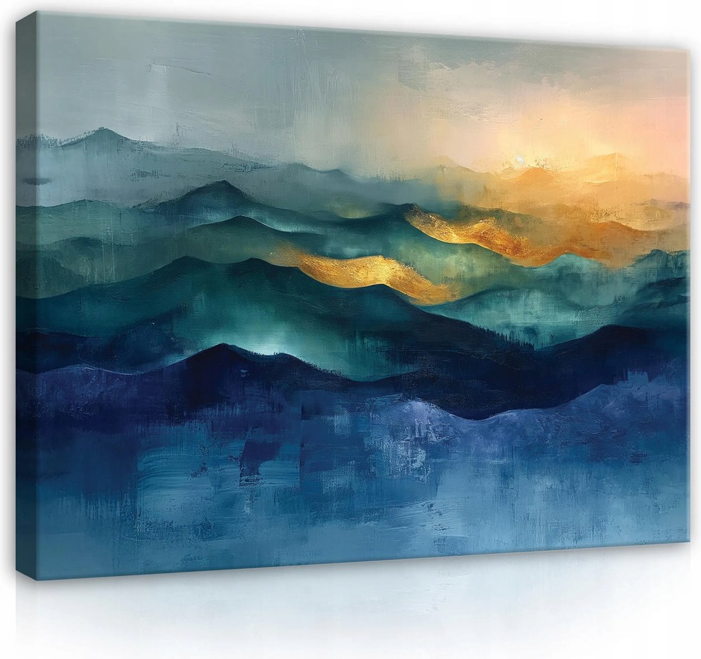 Absztrakt Kép Arany Kék Modern Vászon Falra 120x80