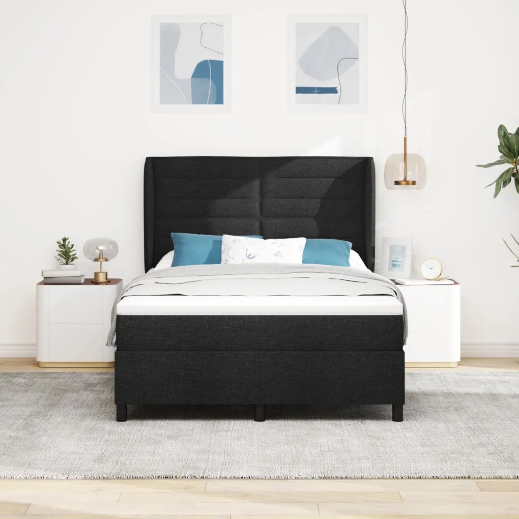 Boxspring Ágy Mattal Fekete 160x200 cm Szövet