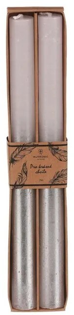 Kúpos gyertya szett, fehér/ezüst, 2 db, para fín