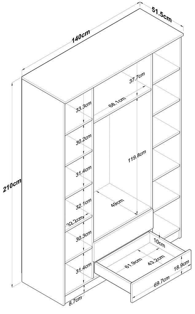Ruhásszekrény Bastet 2331 (dió + fehér) . 1101408