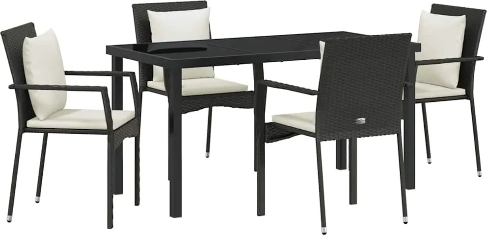 vidaXL Kert étkező szett párnával 5 pcs Fekete polirattan