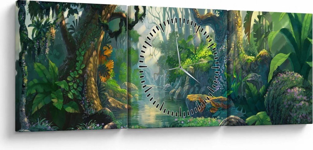 Kép - Egy trópusi erdő illusztrációja (órával) (90x30 cm)