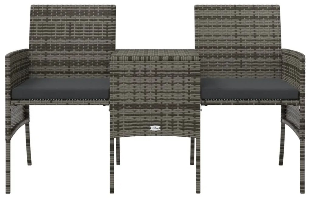 2 személyes szürke polyrattan kerti kanapé asztallal/székkel