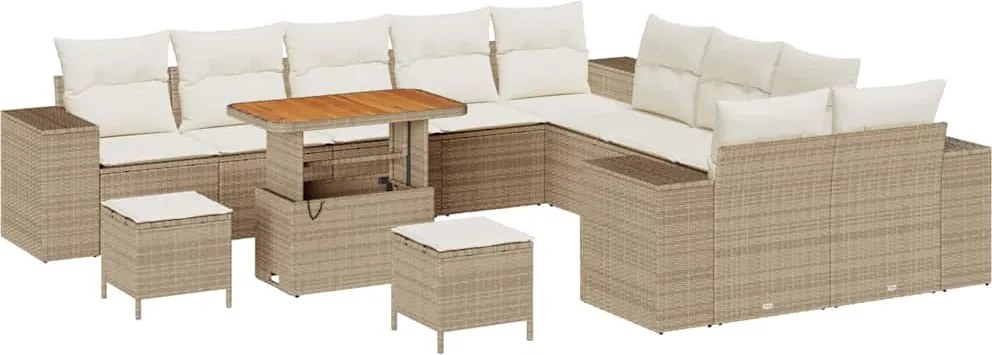 vidaXL Kerti Kanapé Szett párnával 13 pcs Bézs polirattan