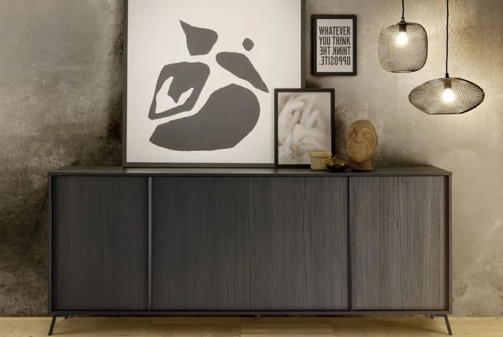 CITY Négyajtós komód, fekete, laminált vázzal és előlapokkal