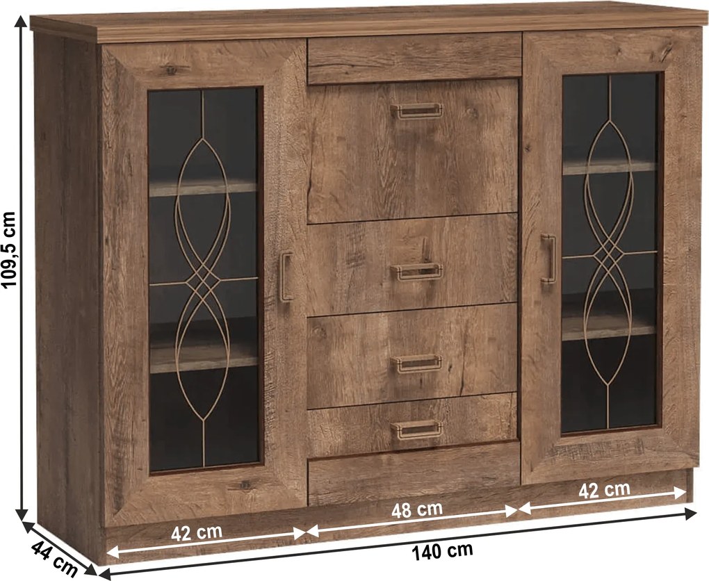 Komód, tölgyfa lefkas, TEDY TYP T14