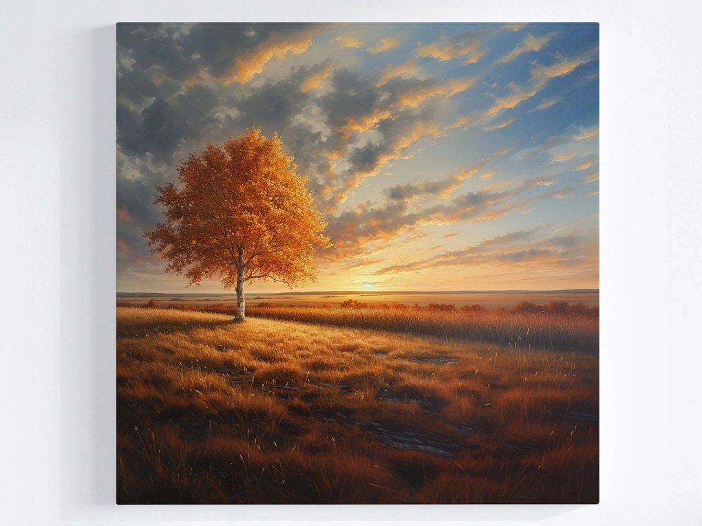 Poszter Tájkép Nyírfa Ősz Napnyugta 40x40