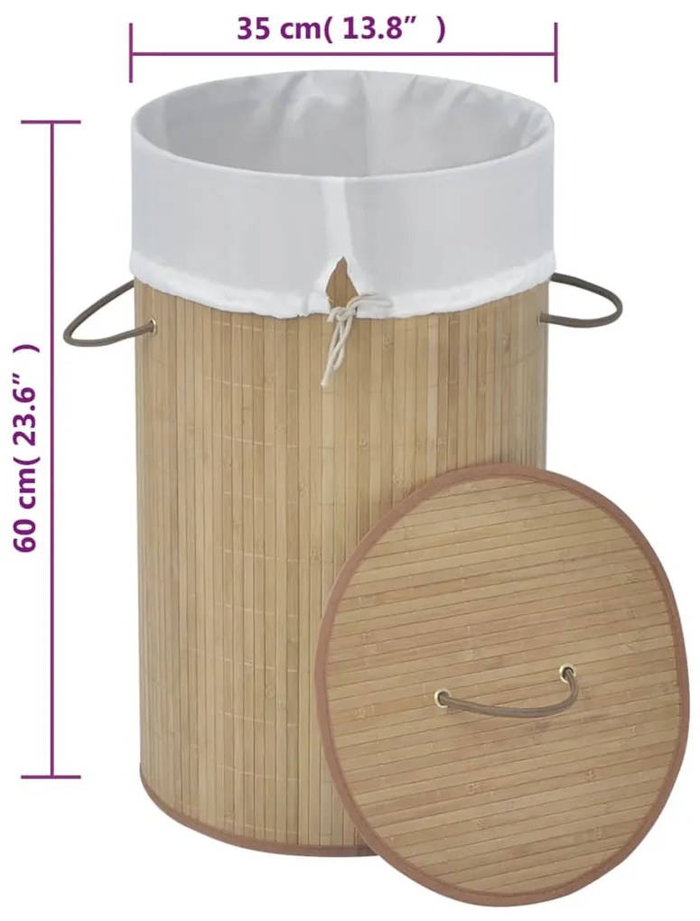 természetes színű kerek bambusz szennyestartó kosár