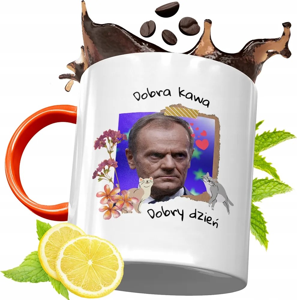 Donald Tusk Narancssárga Bögre Ajándék, fényképes nyomattal