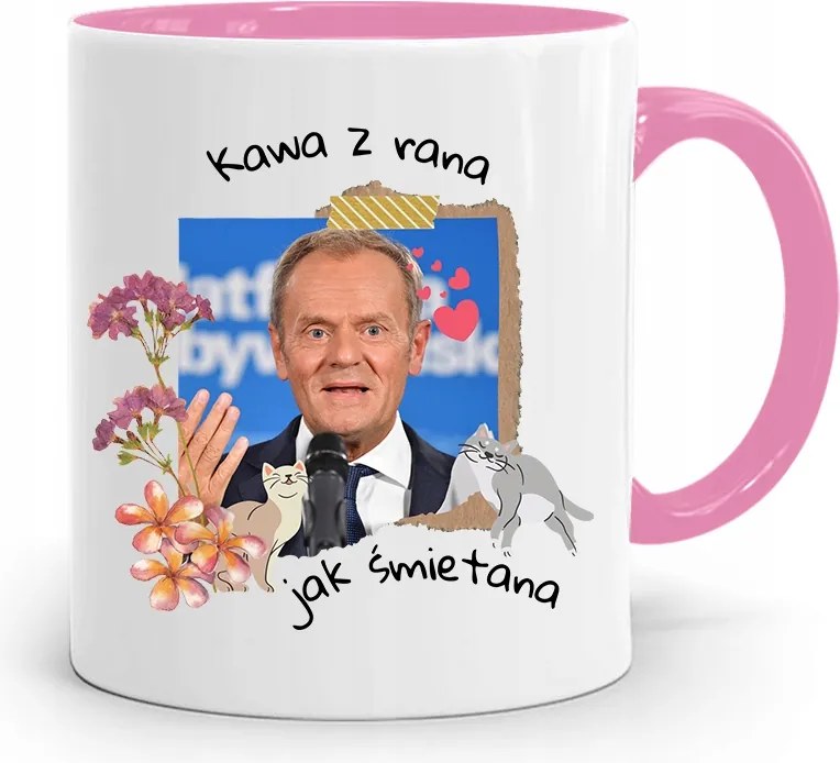 Donald Tusk Rózsaszín Bögre Platform Ajándék fényképes nyomtatással
