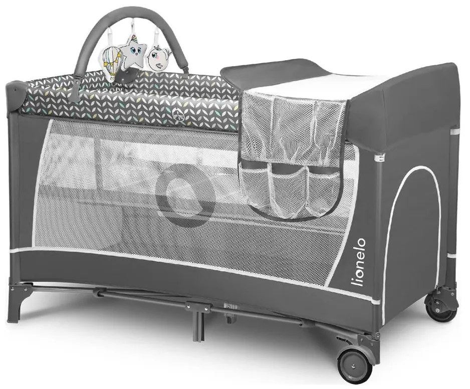 Lionelo - FLOWER utazóágy, szürke, skandináv stílus