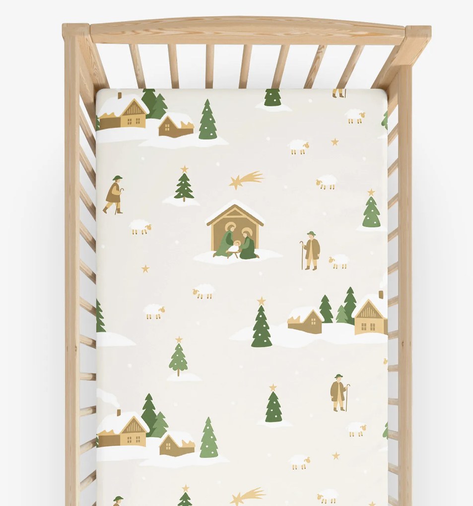 Goldea karácsonyi gyermek gumis pamut lepedő kiságyba - karácsonyi dalok 60 x 120 cm