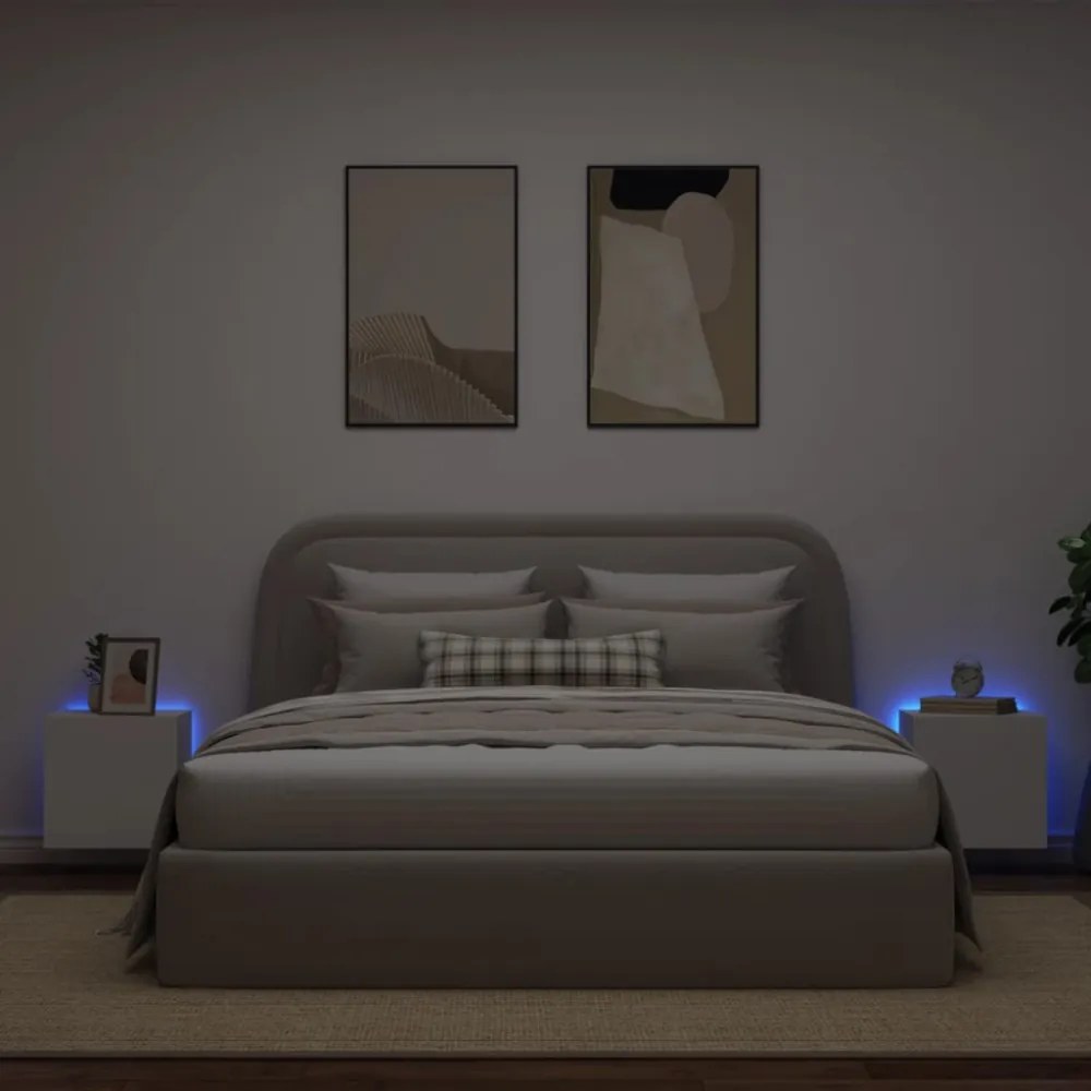2 db fehér falra szerelhető TV-szekrény LED-ekkel 40,5x35x40 cm