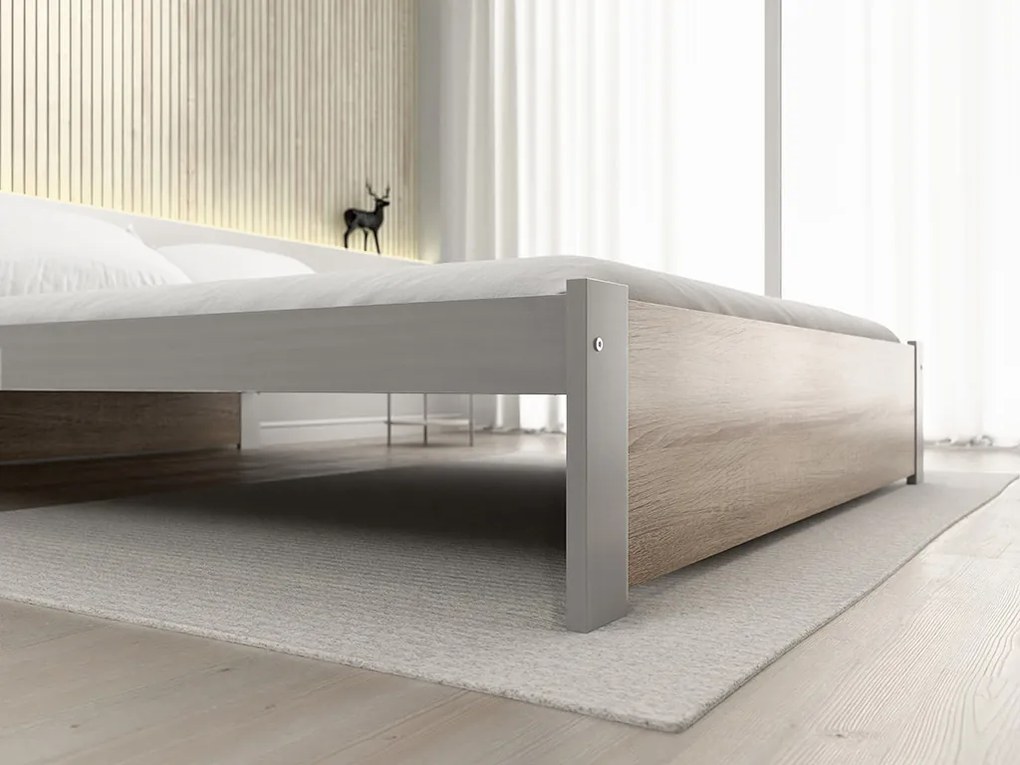 Ágy IKAROS 160 x 200 cm, sonoma tölgy/szürke Ágyrács: Lamellás ágyrács, Matrac: Deluxe 10 cm matrac