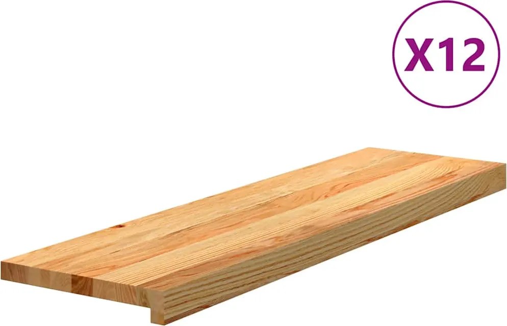 vidaXL 12 db tömör tölgyfa világosbarna lépcsőfokok 90x25x2 cm