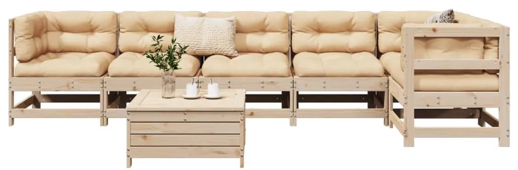 vidaXL 7 részes tömör fenyőfa kerti kanapészett