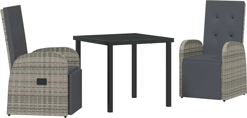 vidaXL Kert étkező szett párnával 3 pcs Szürke polirattan