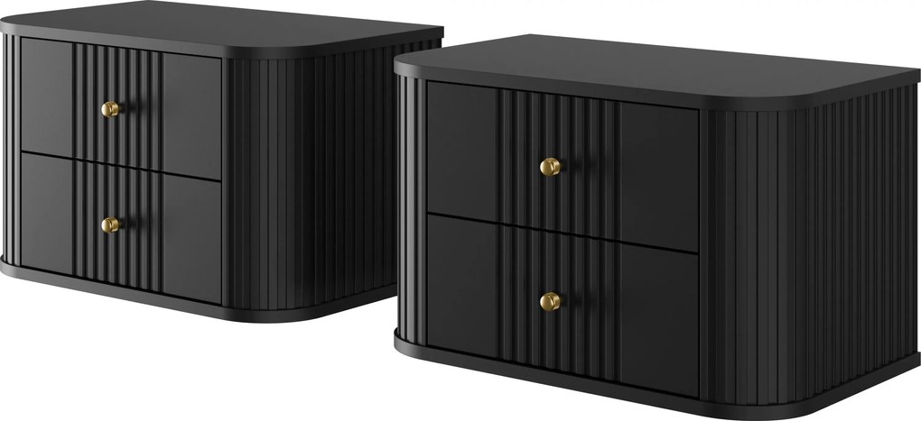 Vesper függő éjjeliszekrény készlet 56 cm - fekete / arany fogantyúk