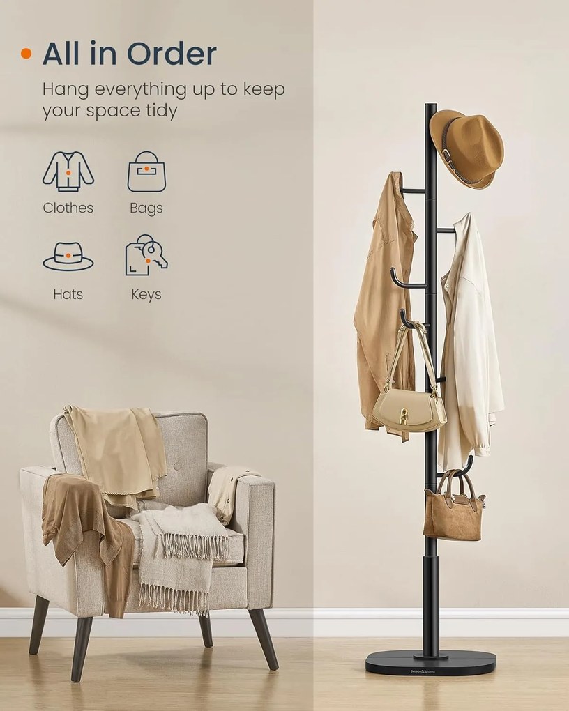 Kaktusz alakú ruhafogas állvány, 175,3 cm magas, fekete tintaszínben