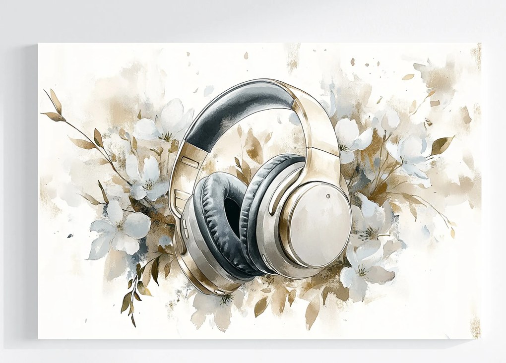 Vászonkép Canvas Zene Hang Fejhallgató Virágok Glamour Boho 60x40