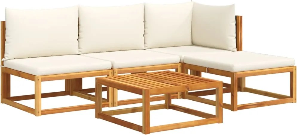 vidaXL 5 darabos akácfa és rattan kerti kanapégarnitúra párnákkal