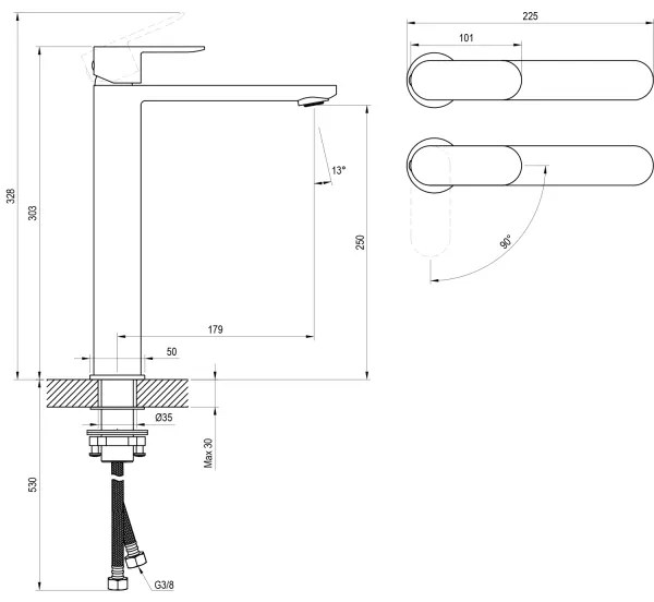 Ravak X070449 - CHROME 30 cm-es mosdócsaptelep, fényes króm