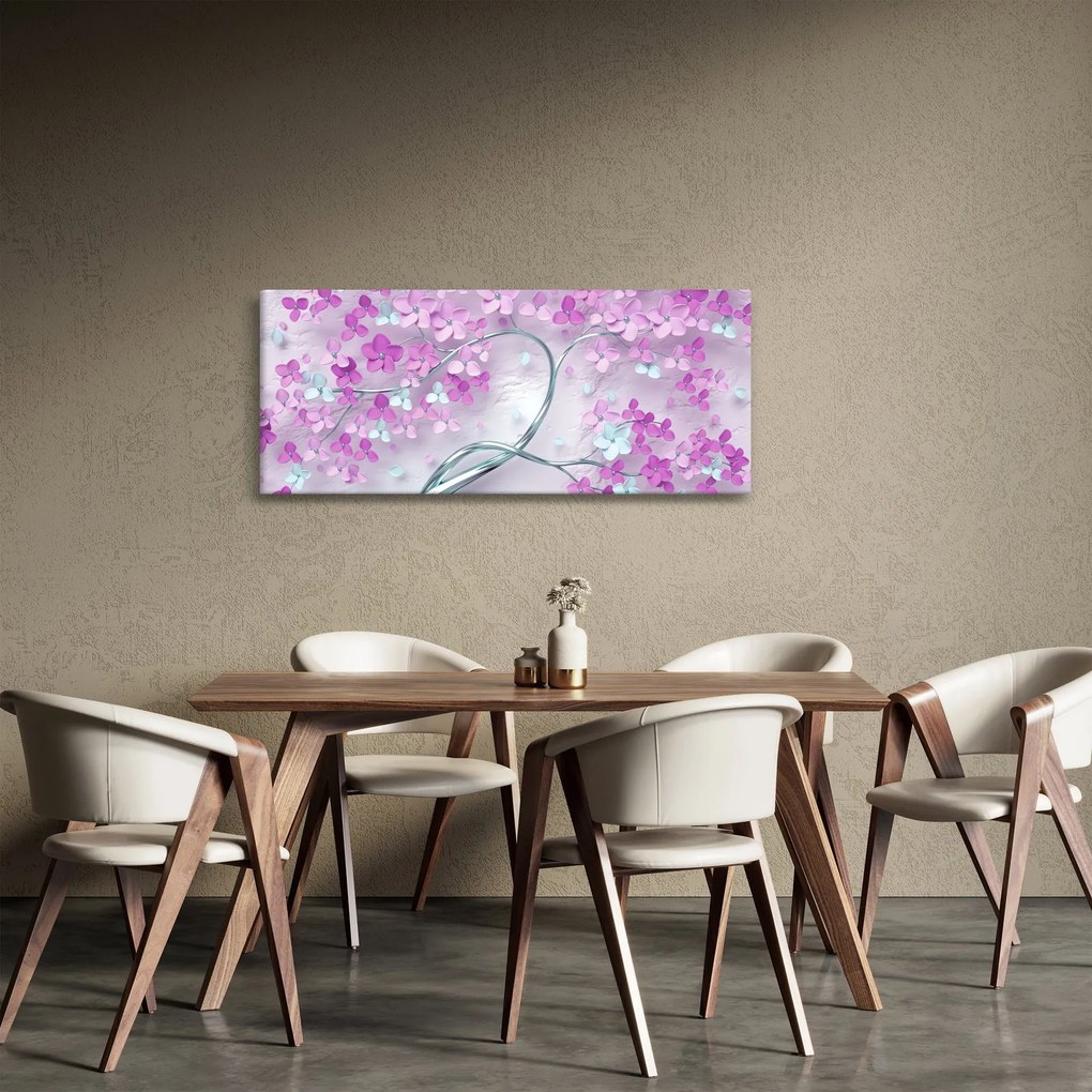 Virágok képe egy ezüst törzsön - absztrakt (120x50 cm)