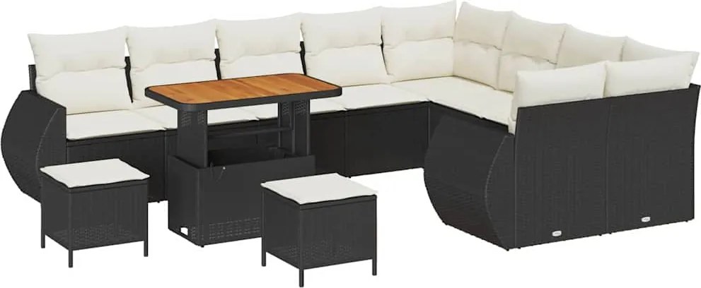 vidaXL Kerti Kanapé Szett párnával 12 pcs Fekete és krémszínű