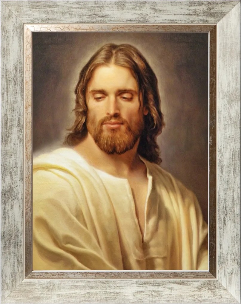 Jézus Úr Vallásos Vászonkép Fehér Keretben, 30X40