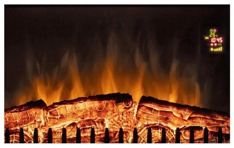 Home elektromos kandalló, beágyazott, 2000W, 2 fokozatú, LED, távirányító, 60x44x20 cm