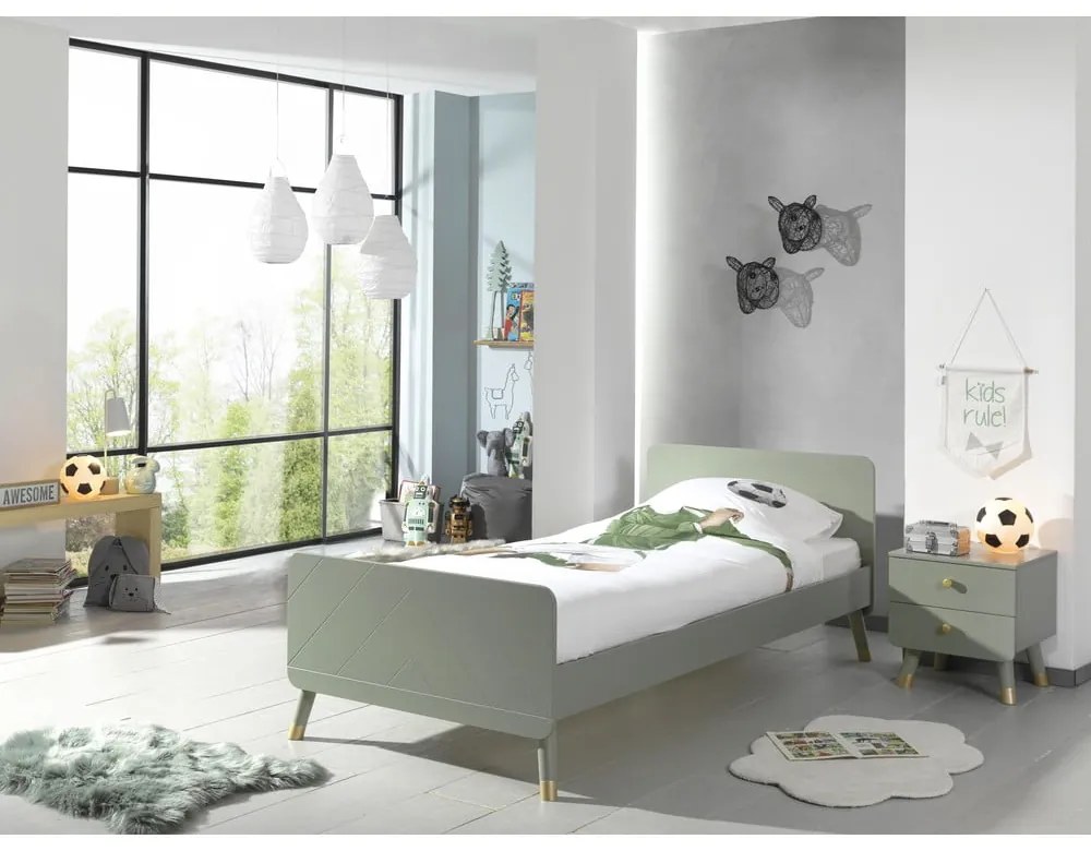 Olajzöld gyermekágy fenyőfából, 90 x 200 cm - Vipack Billy