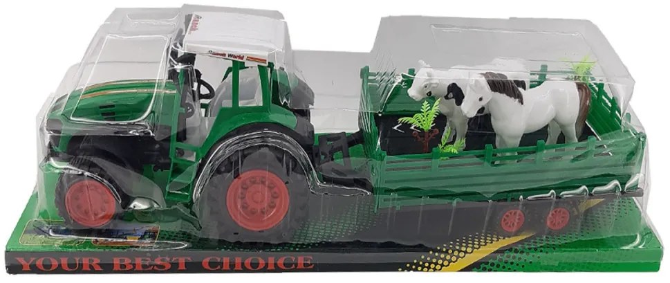 Óriás 50 Cm Traktor Játék Lovacskás és Szarvasmarhás Utánfutóval
