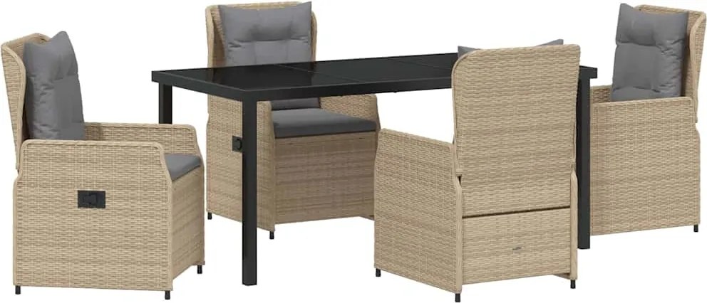 vidaXL Kert étkező szett 5 pcs Beige és Világosszürke polirattan