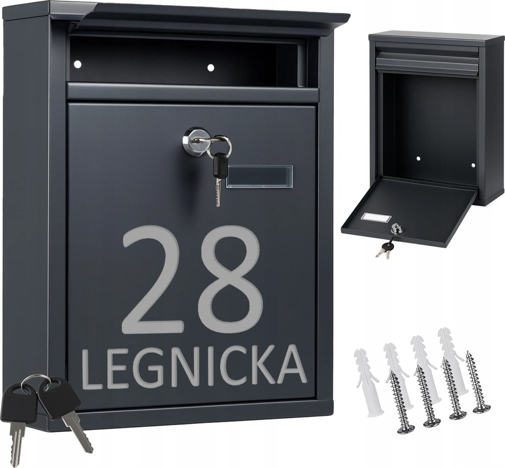 Nagy Postaláda Házszámmal Postai XL Antracit Csomag