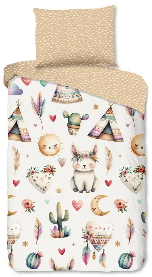 Bézs egyszemélyes pamut gyerek ágyneműhuzat 140x200 cm Luz – Good Morning