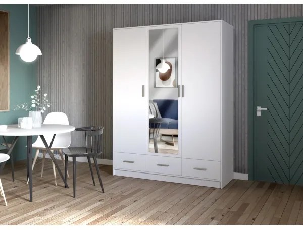 SANNA gardróbszekrény tükörrel, 150x215 cm, fehér