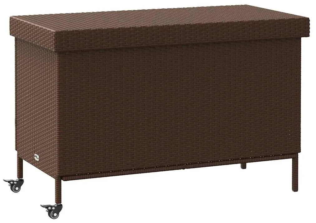 barna polyrattan kerti tárolóláda kerekekkel 110x55x73 cm