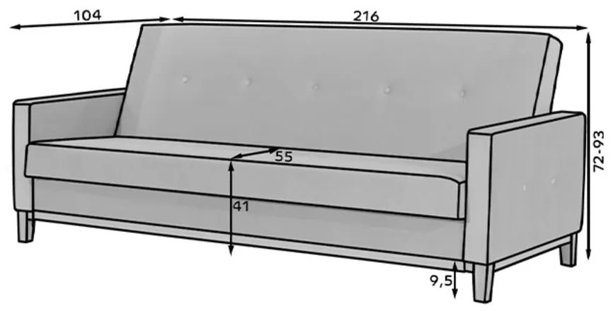 Zöld bársony kinyitható-tárolóhelyes kanapé 216 cm Selene – ELTAP