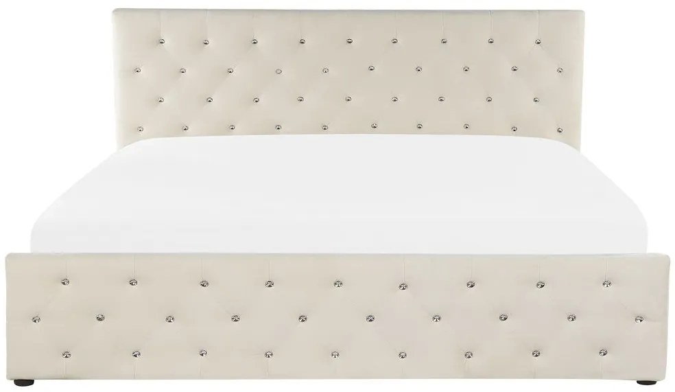 Franciaágy 180 cm AMESIA (bézs) (ágyráccsal és tárolóhellyel). 1023466