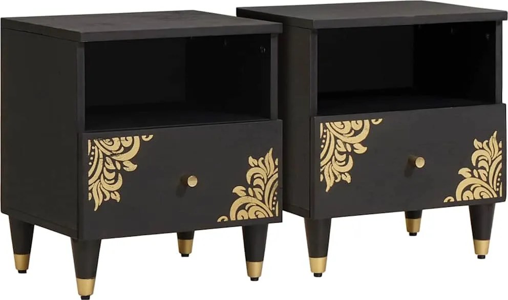 vidaXL Éjjeliszekrény 2 pcs Fekete 40 x 33 x 46 cm Tömör Mangófát