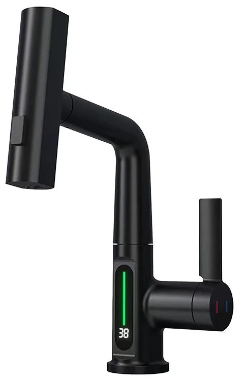 Mara mosogató csaptelep multifunkciós fejjel digitális kijelzővel fekete