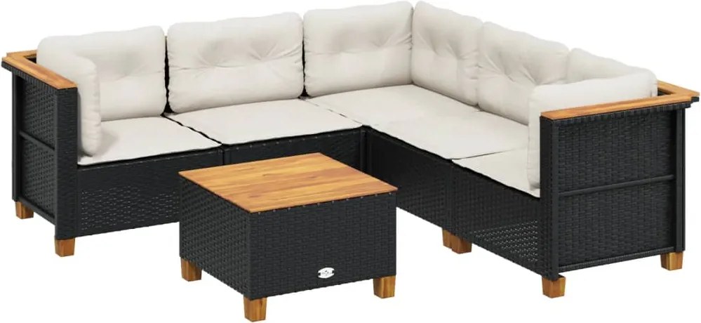 vidaXL 6 részes fekete polyrattan kerti ülőgarnitúra párnákkal