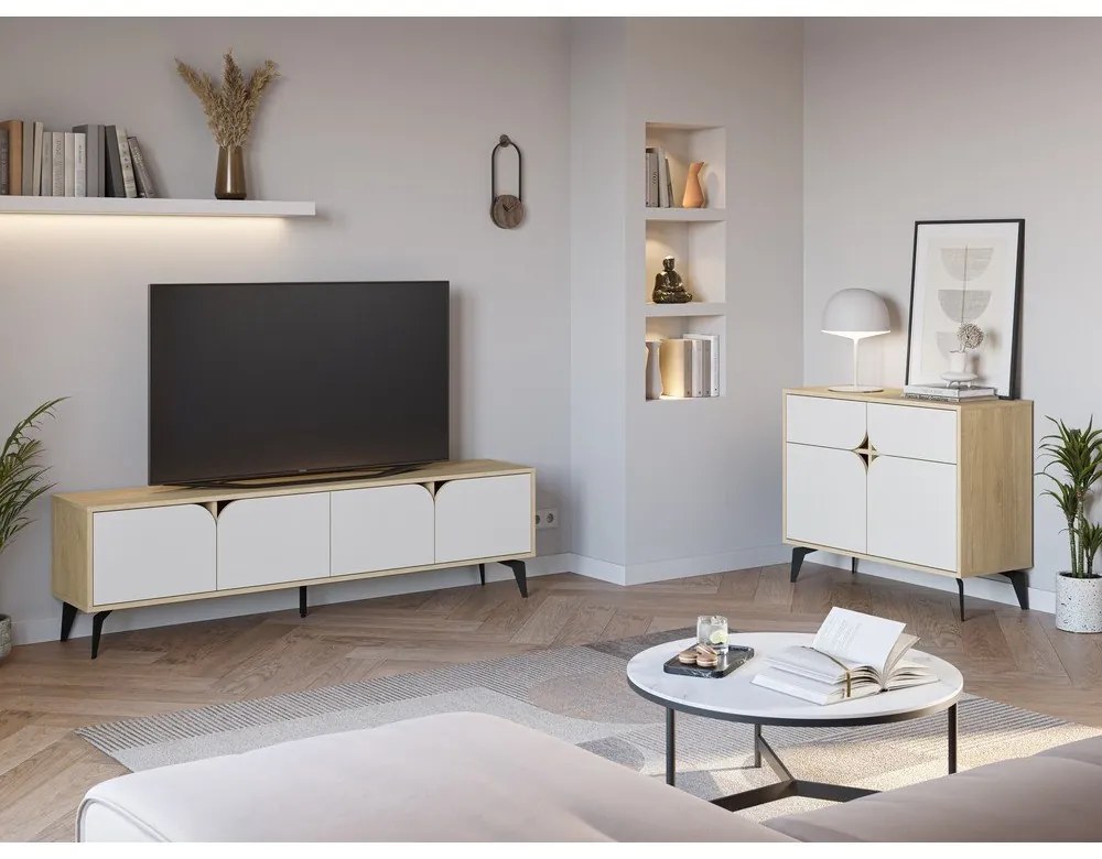 Fehér-natúr színű szekrény tölgyfa dekorral 95x79 cm Nola – Marckeric