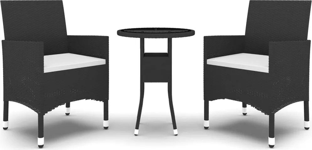 vidaXL 3 részes fekete polyrattan és edzett üveg kerti bisztrószett